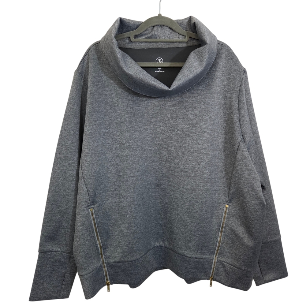 AB Addison Bay Everyday Pullover Top Double Zip Size 2X Grey Athleisure Casual